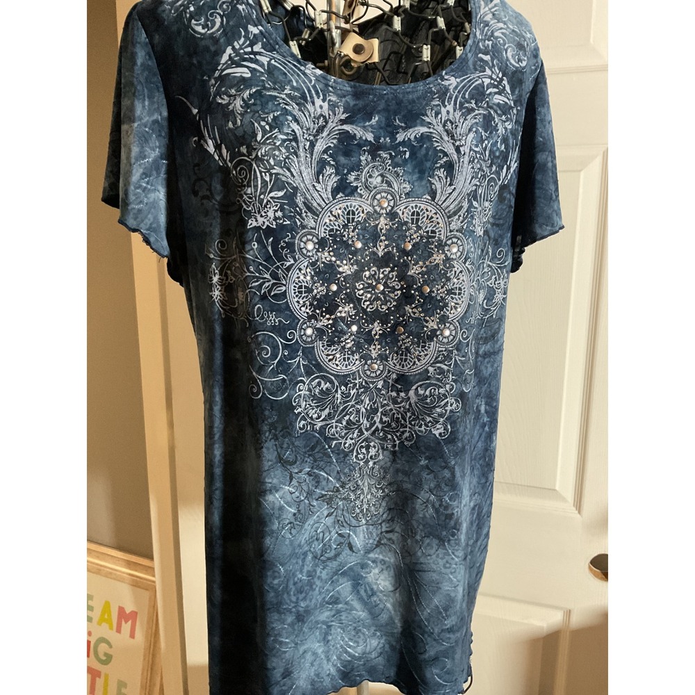 DG established 1962 Women Blue Tie Dye Embellished Tunic Top Plus Size XL